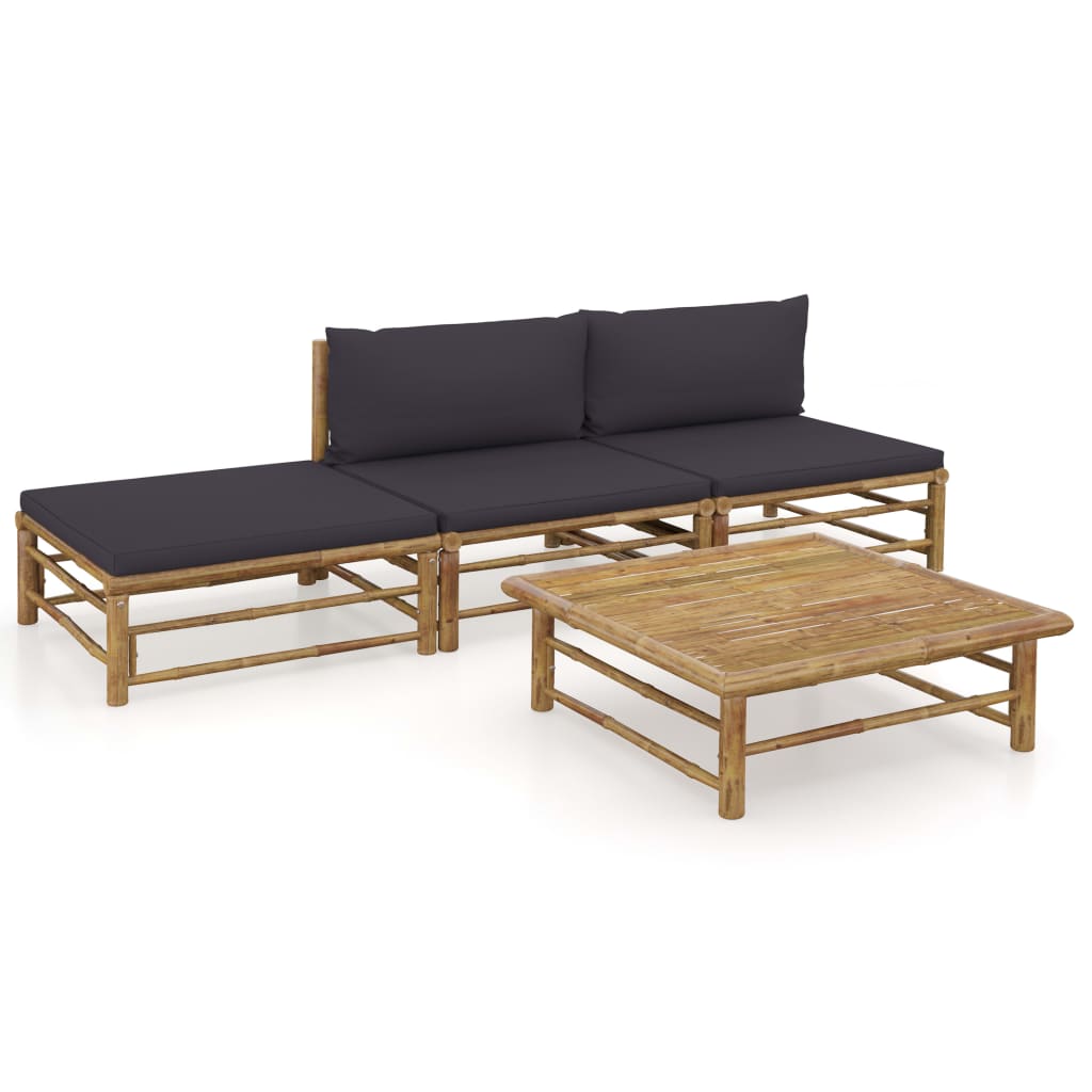 Vetonek Set de muebles de jardín 4 piezas bambú con cojines gris oscuro