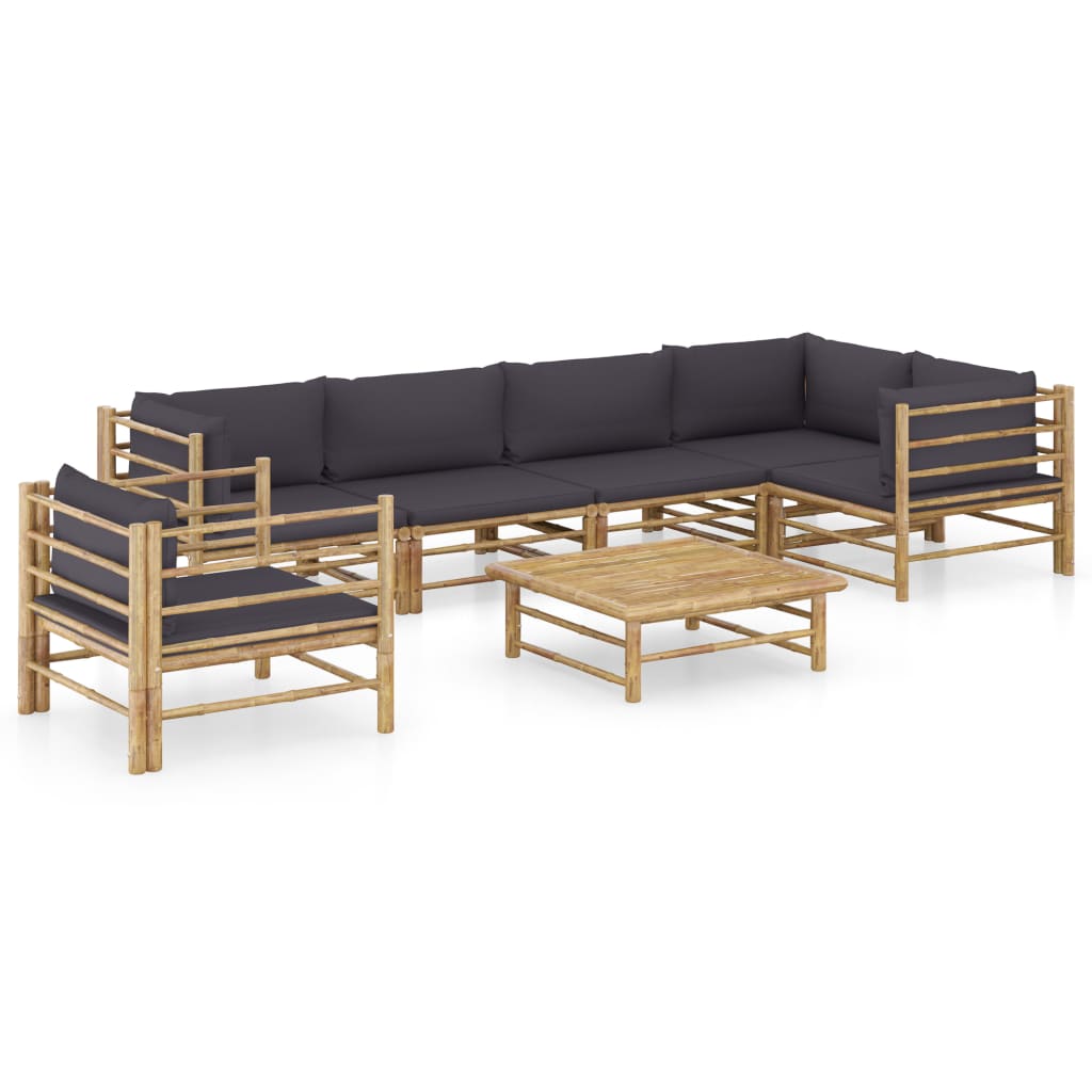 Vetonek Set de muebles de jardín 7 piezas bambú con cojines gris oscuro