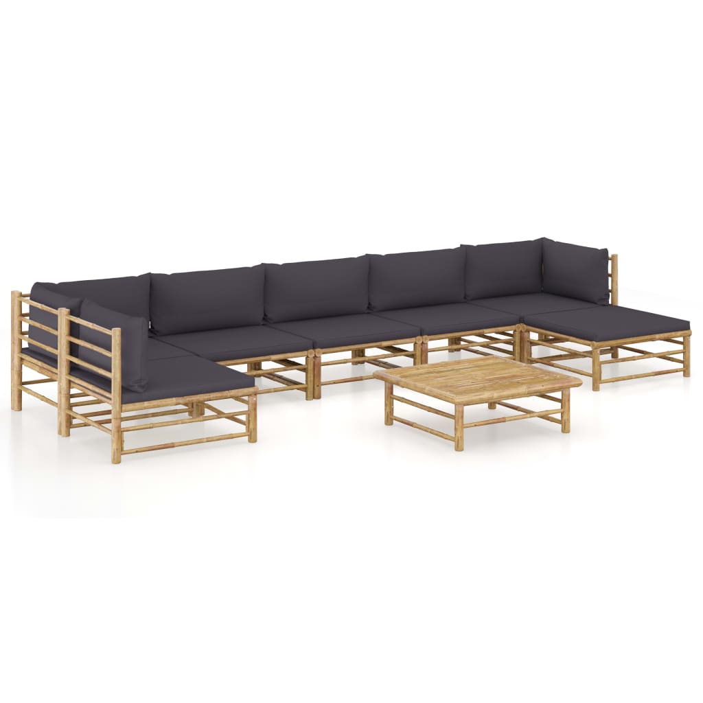 Vetonek Set de muebles de jardín 8 piezas bambú con cojines gris oscuro