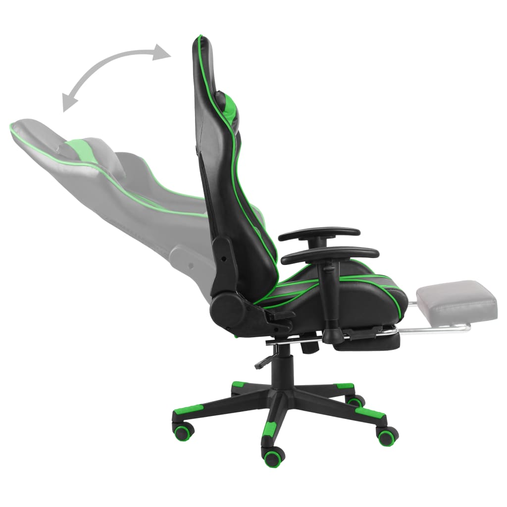 Silla gaming giratoria con reposapiés PVC verde vidaXL