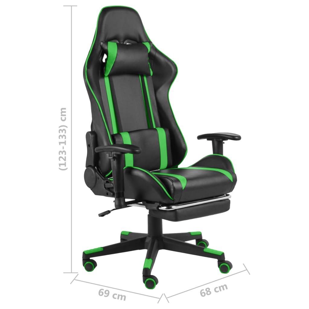 Silla gaming giratoria con reposapiés PVC verde vidaXL