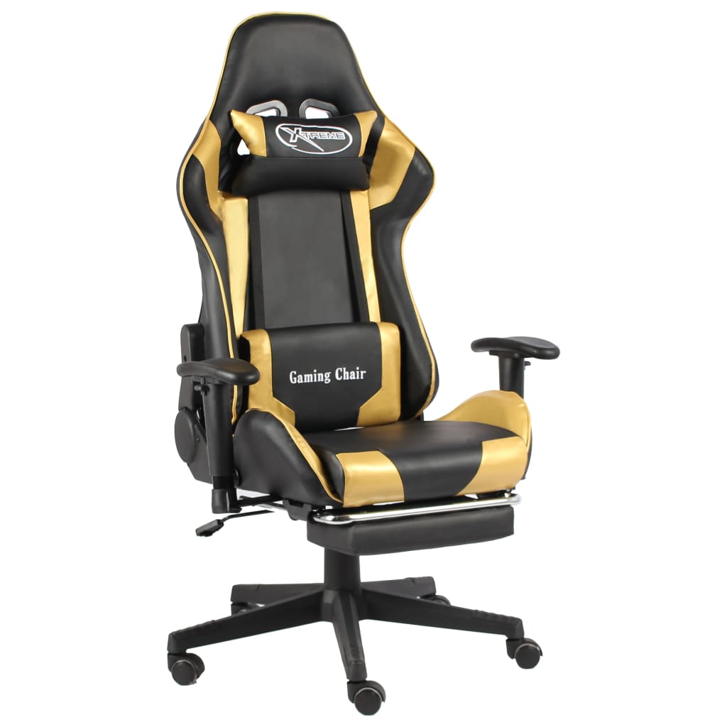 Vetonek Silla gaming giratoria con reposapiés PVC dorado