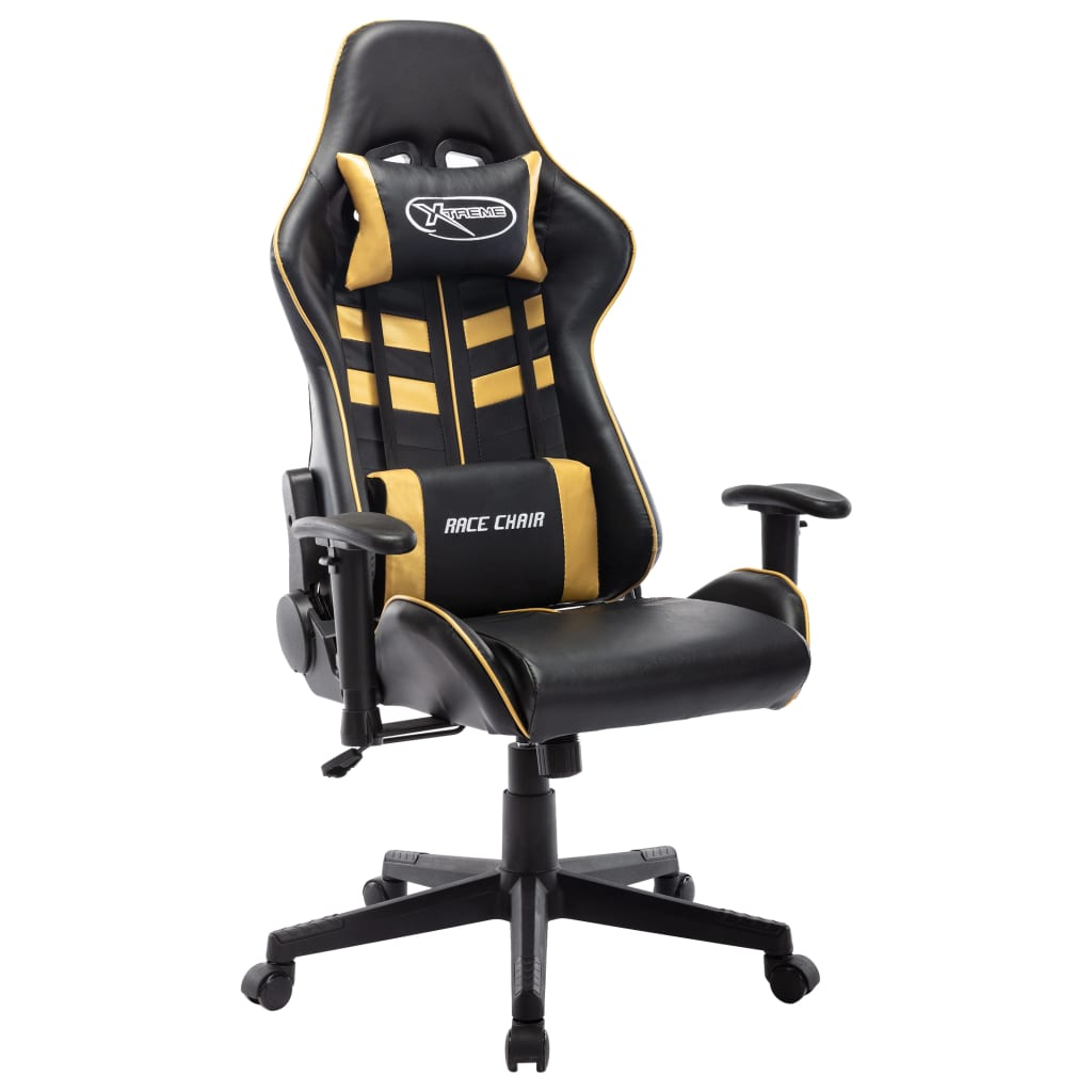 Vetonek Silla de gaming de cuero sintético negro y dorado