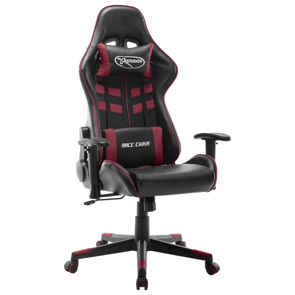 Vetonek Silla de gaming de cuero sintético negro y rojo tinto