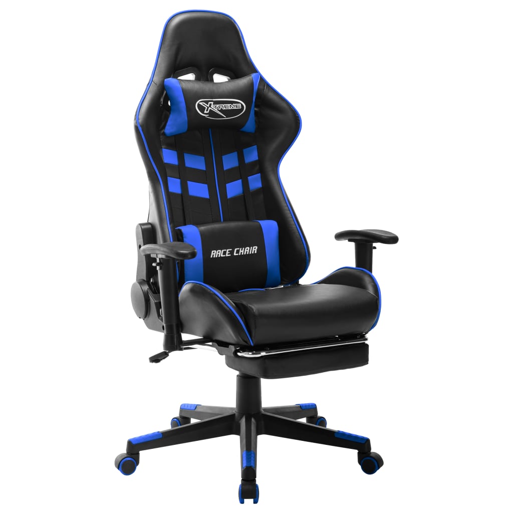 Vetonek Silla de gaming con reposapiés cuero sintético negro y azul