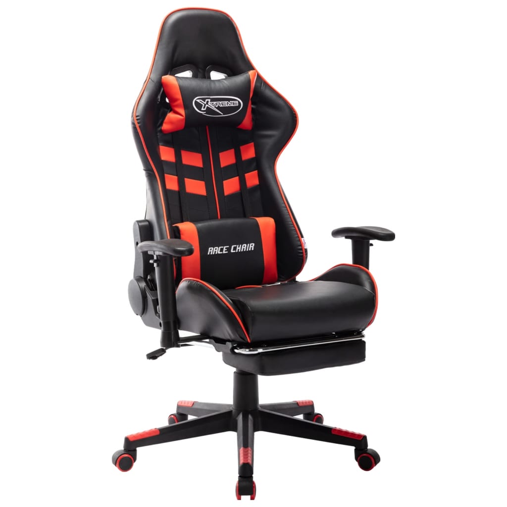 Vetonek Silla de gaming con reposapiés cuero sintético negro y rojo