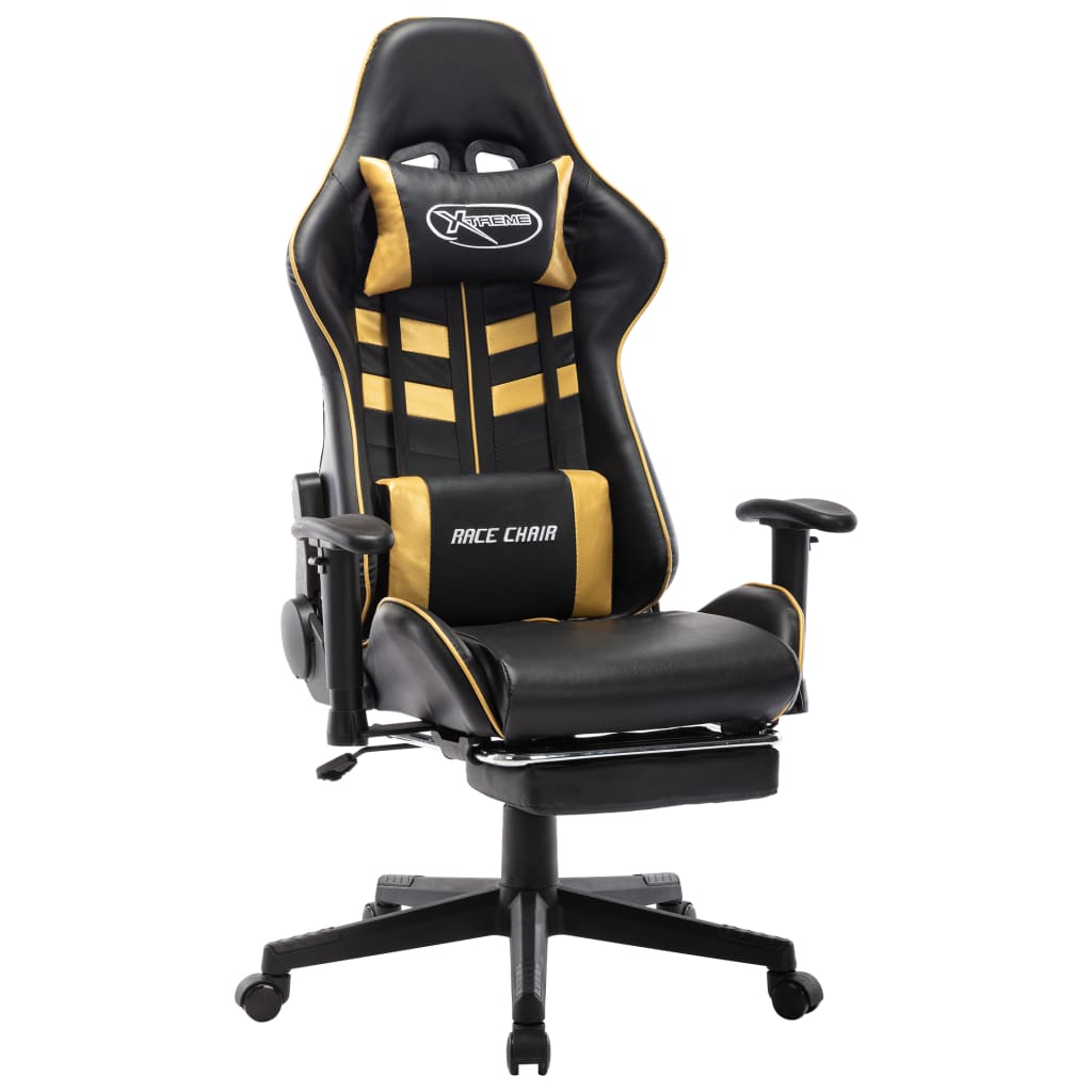 Vetonek Silla de gaming con reposapiés cuero sintético negro y dorado