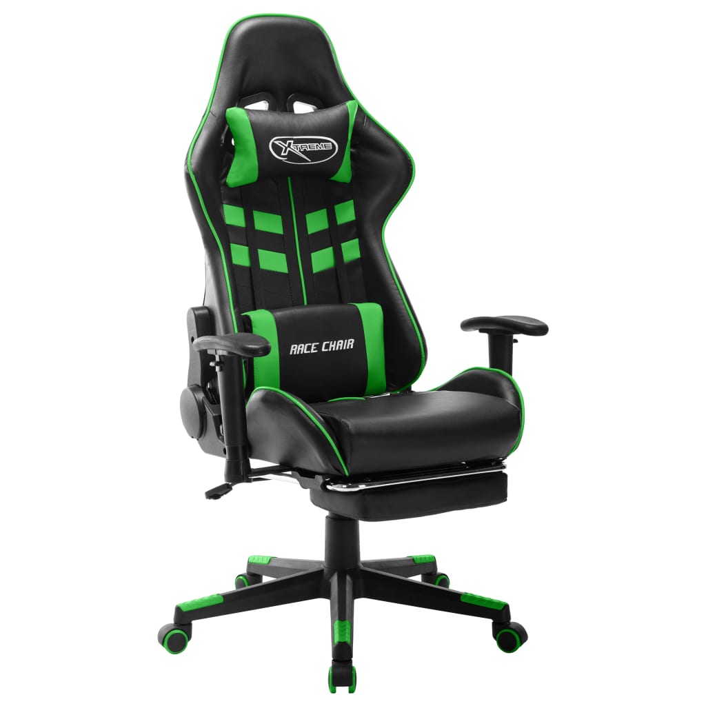 Vetonek Silla de gaming con reposapiés cuero sintético negro y verde