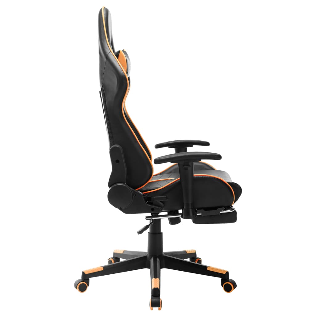 Gaming chair with black and orange synthetic leather rest