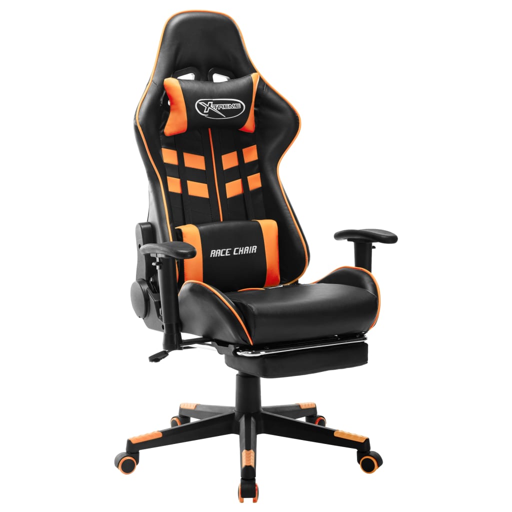 Vetonek Silla de gaming con reposapiés cuero sintético negro y naranja