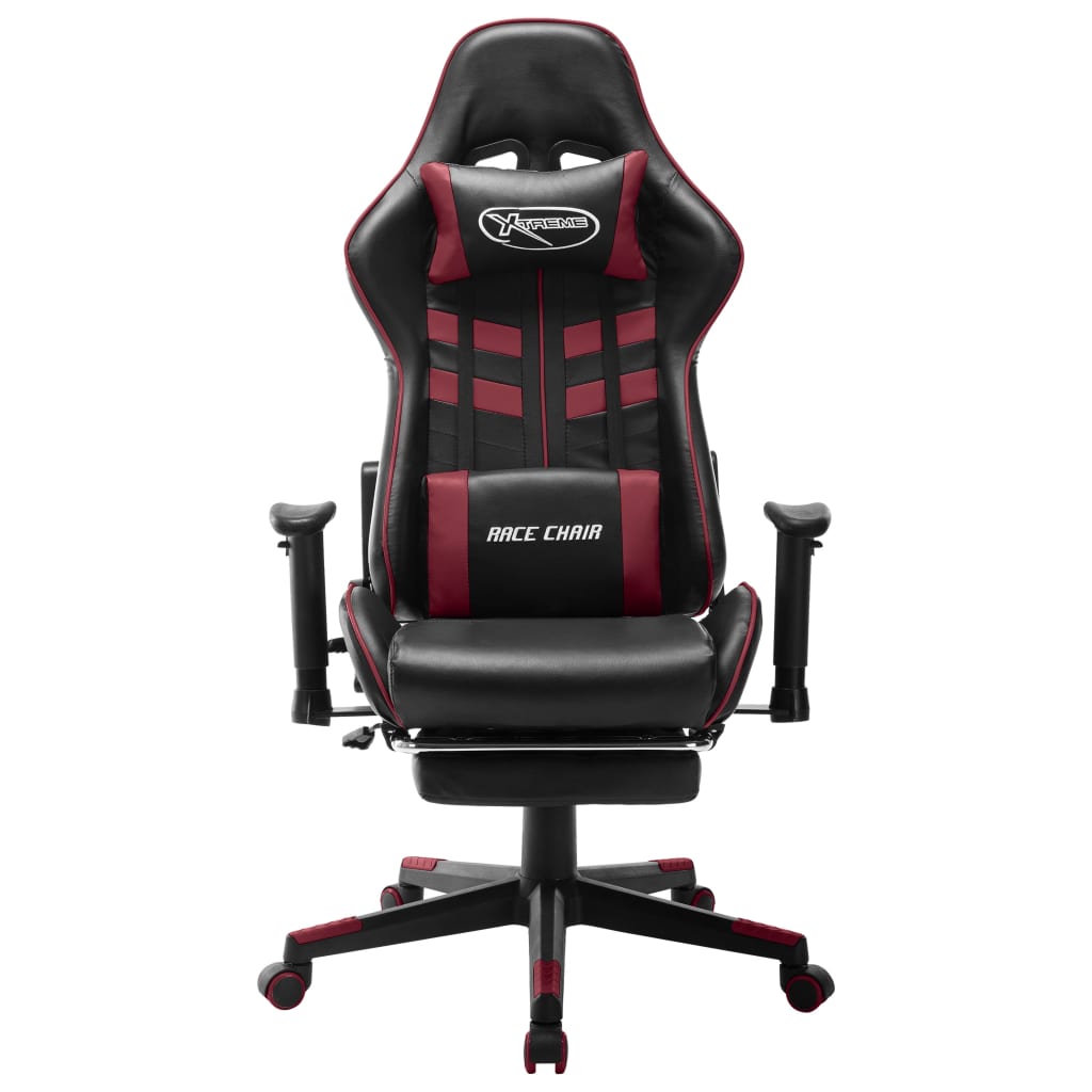 Silla de gaming reposapiés cuero sintético negro y rojo tinto vidaXL