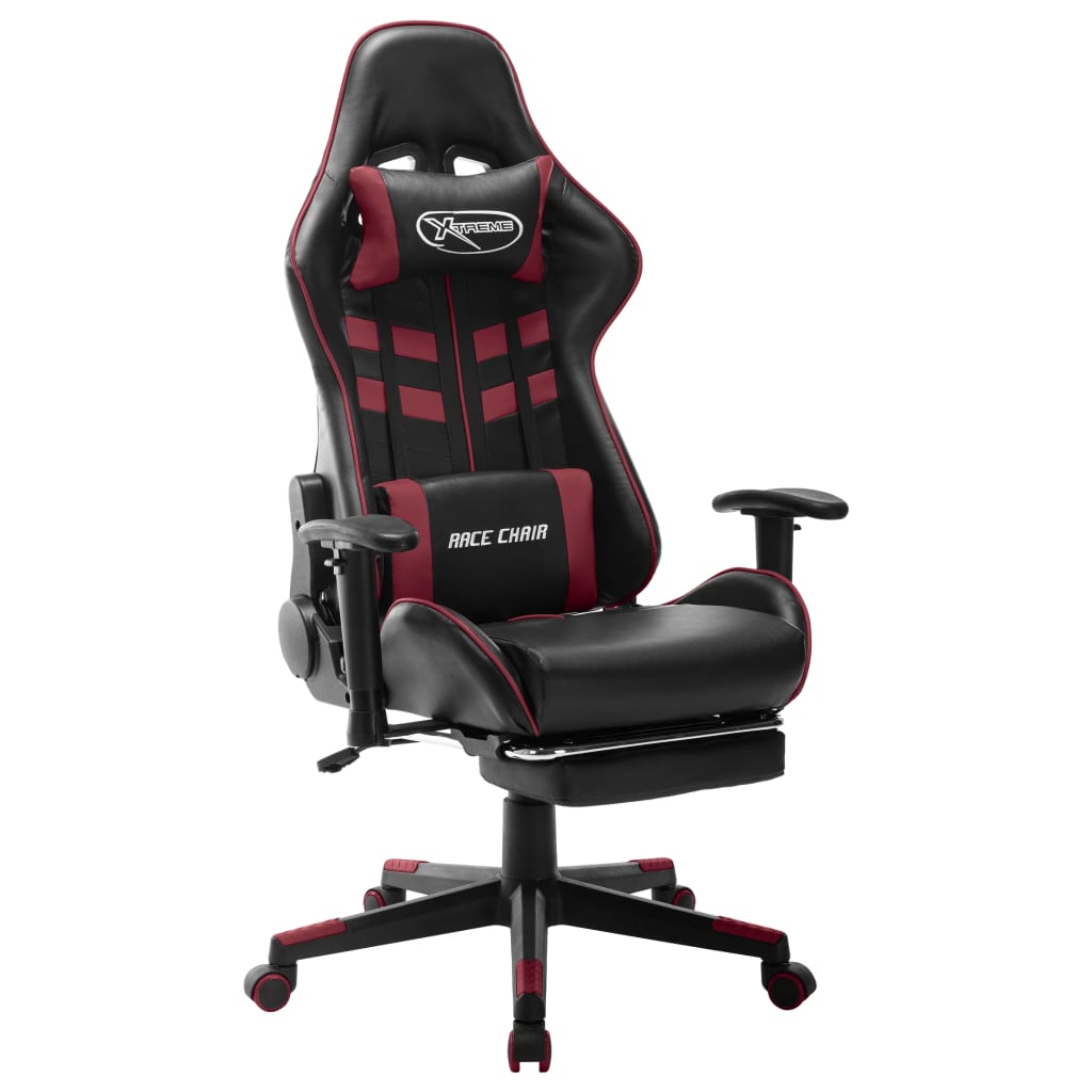 Vetonek Silla de gaming reposapiés cuero sintético negro y rojo tinto