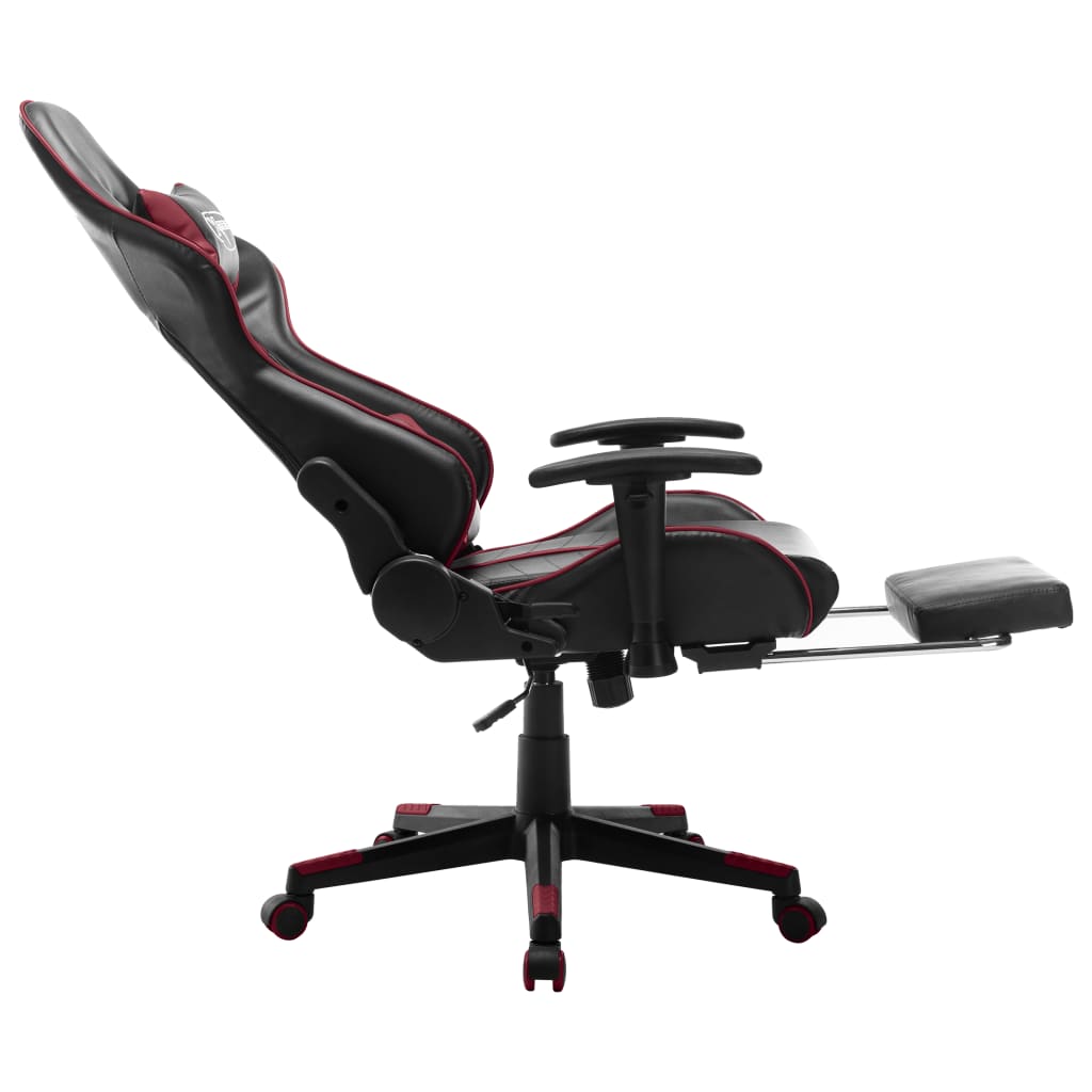 Silla de gaming reposapiés cuero sintético negro y rojo tinto vidaXL