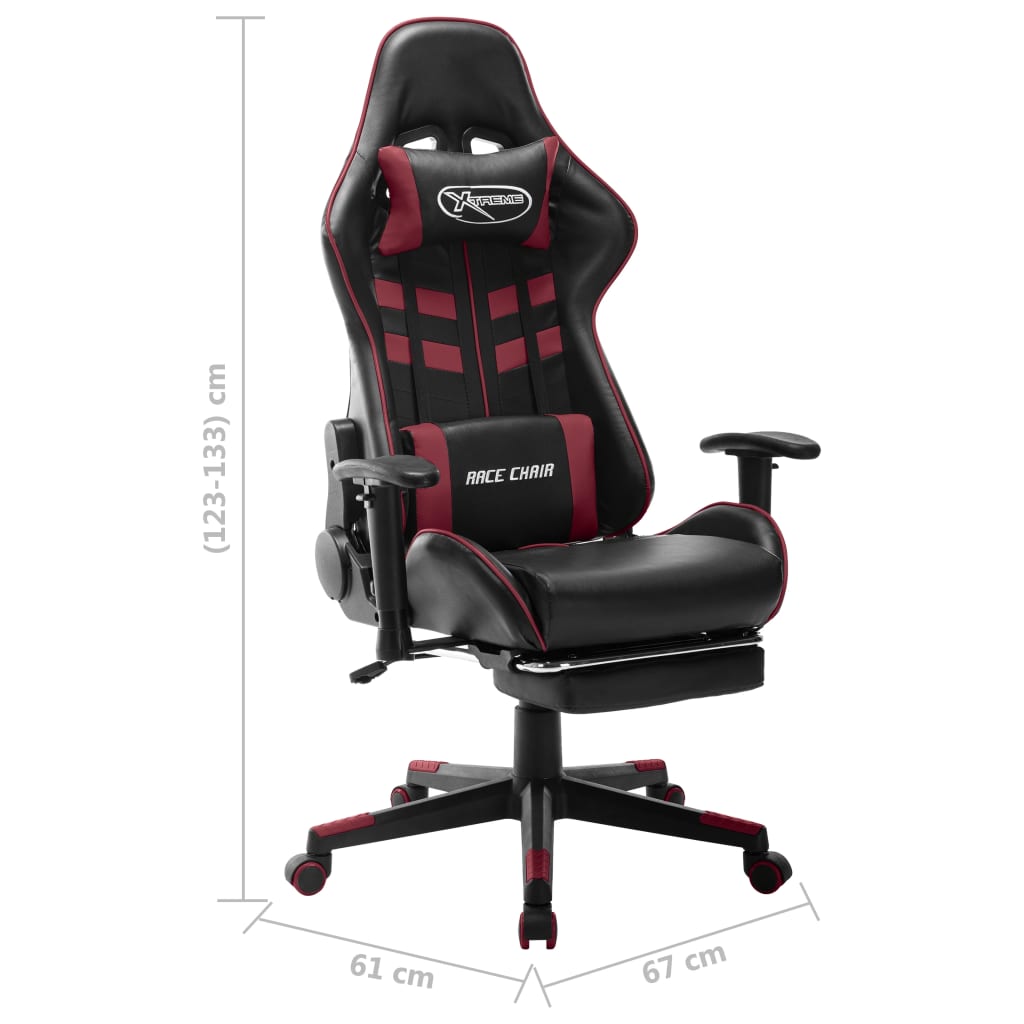 Silla de gaming reposapiés cuero sintético negro y rojo tinto vidaXL