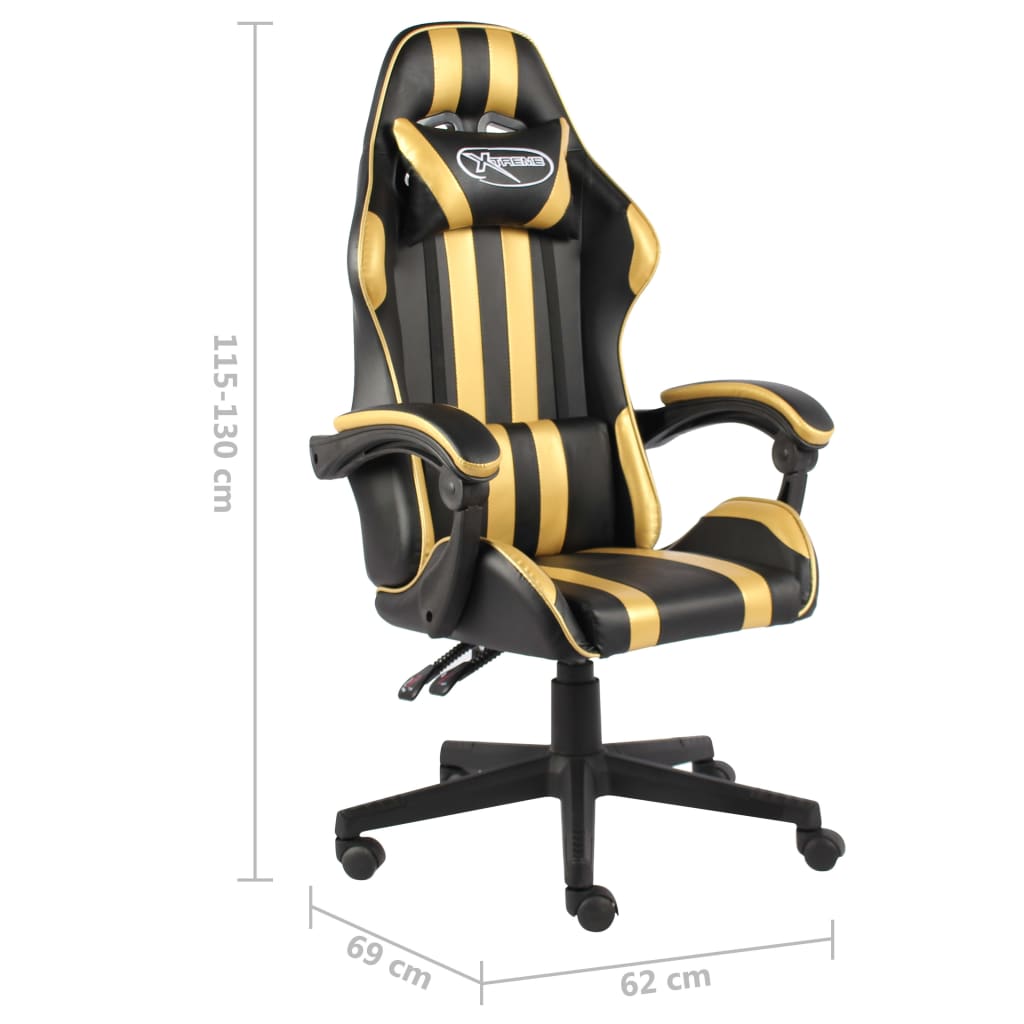 Silla gaming de cuero sintético negro y dorado vidaXL