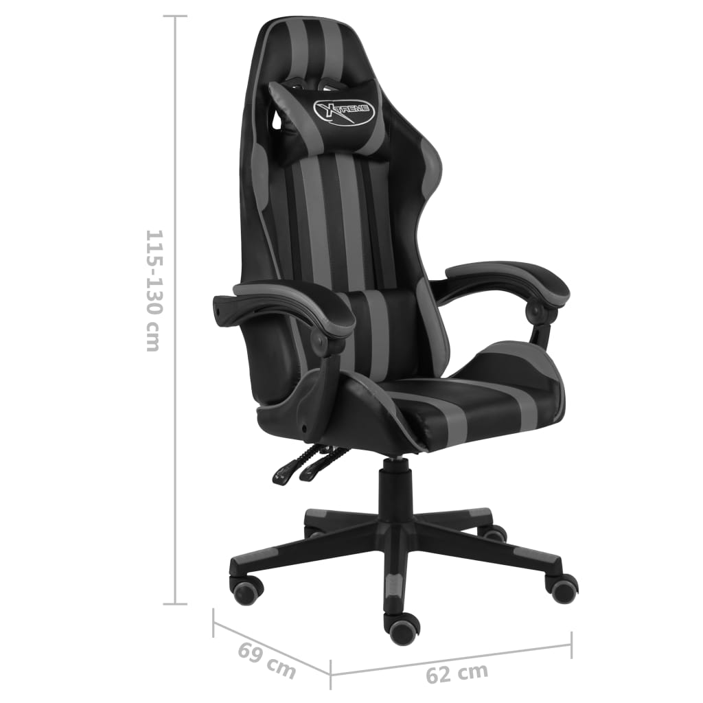 Silla gaming de cuero sintético negro y gris vidaXL