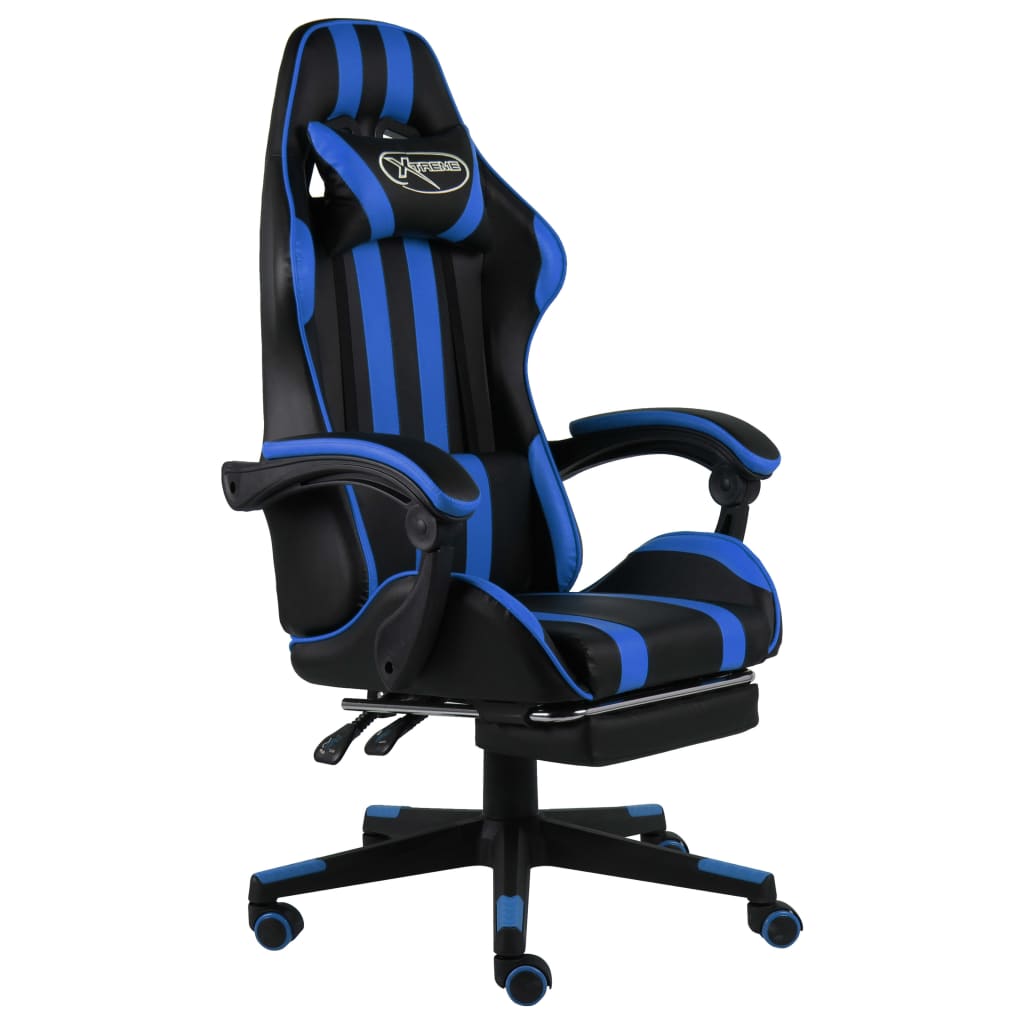 Vetonek Silla gaming con reposapiés cuero sintético negro y azul