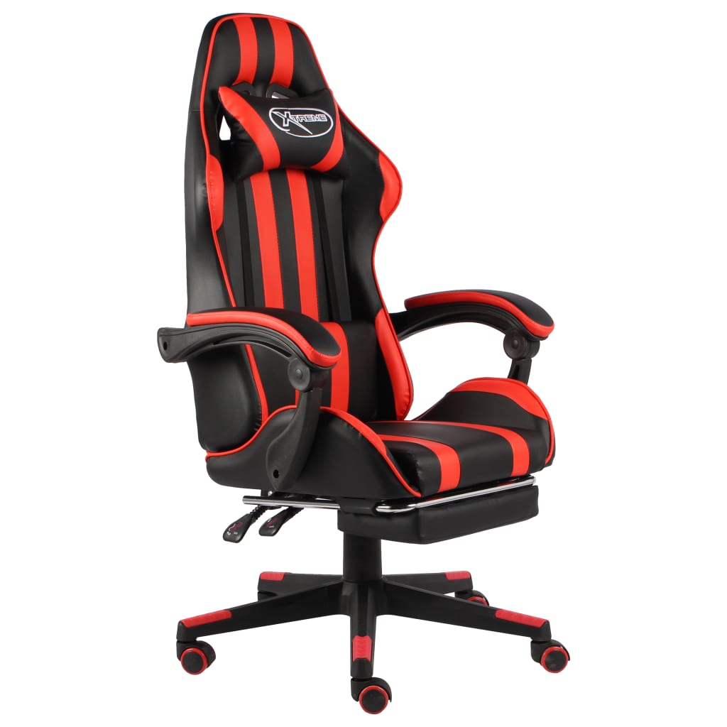 Vetonek Silla gaming con reposapiés cuero sintético negro y rojo