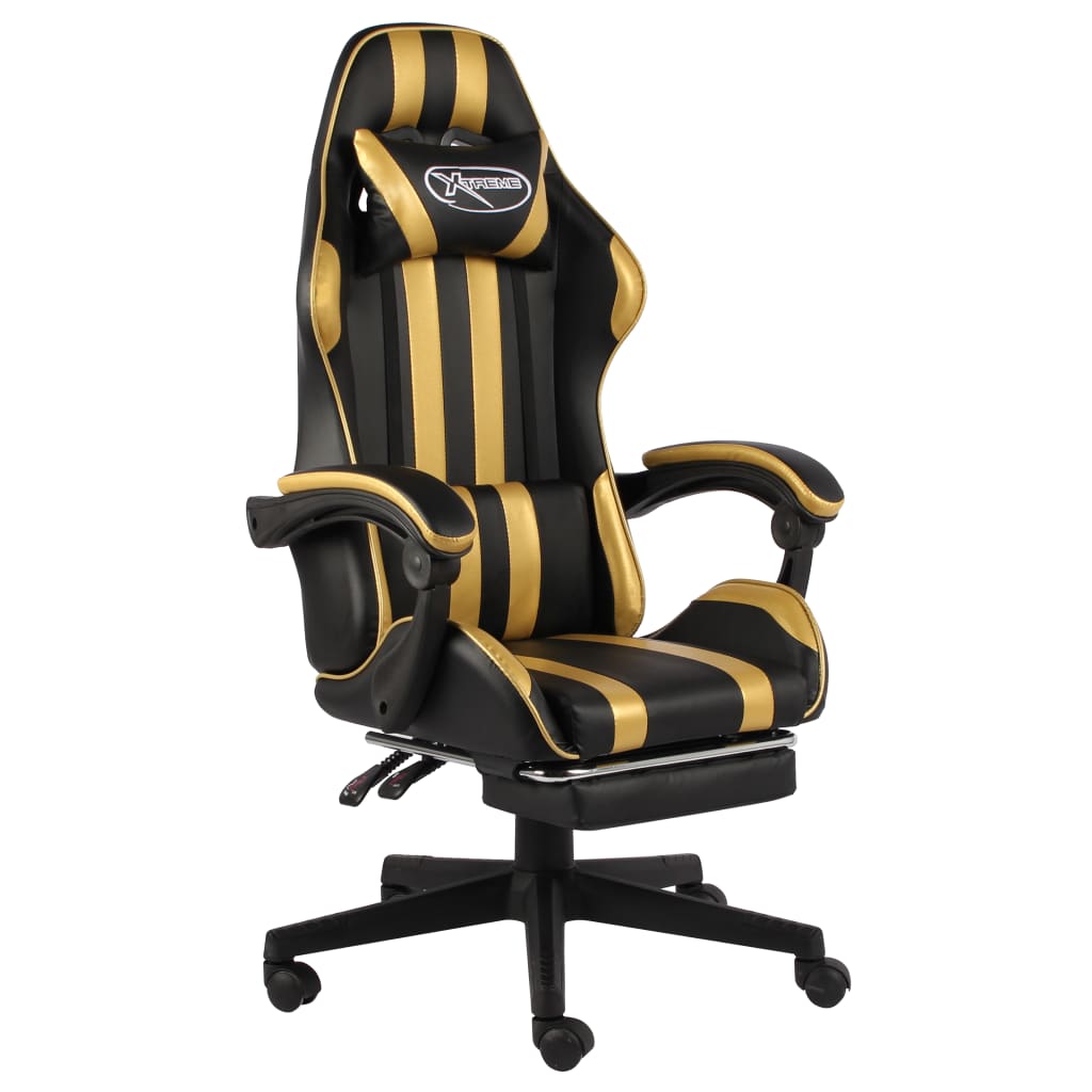 Vetonek Silla gaming con reposapiés cuero sintético negro y dorado