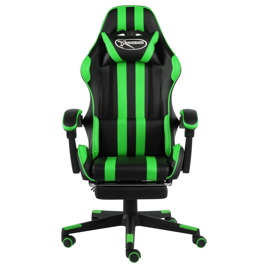 Silla gaming con reposapiés cuero sintético negro y verde vidaXL