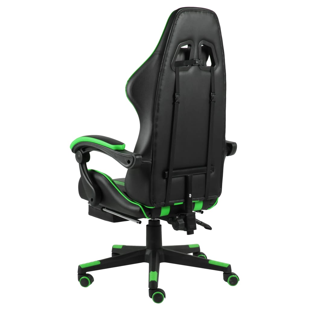 Silla gaming con reposapiés cuero sintético negro y verde vidaXL