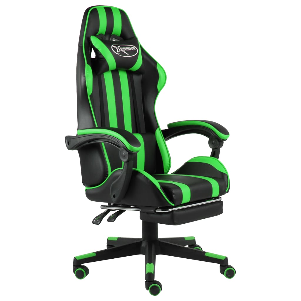 Vetonek Silla gaming con reposapiés cuero sintético negro y verde