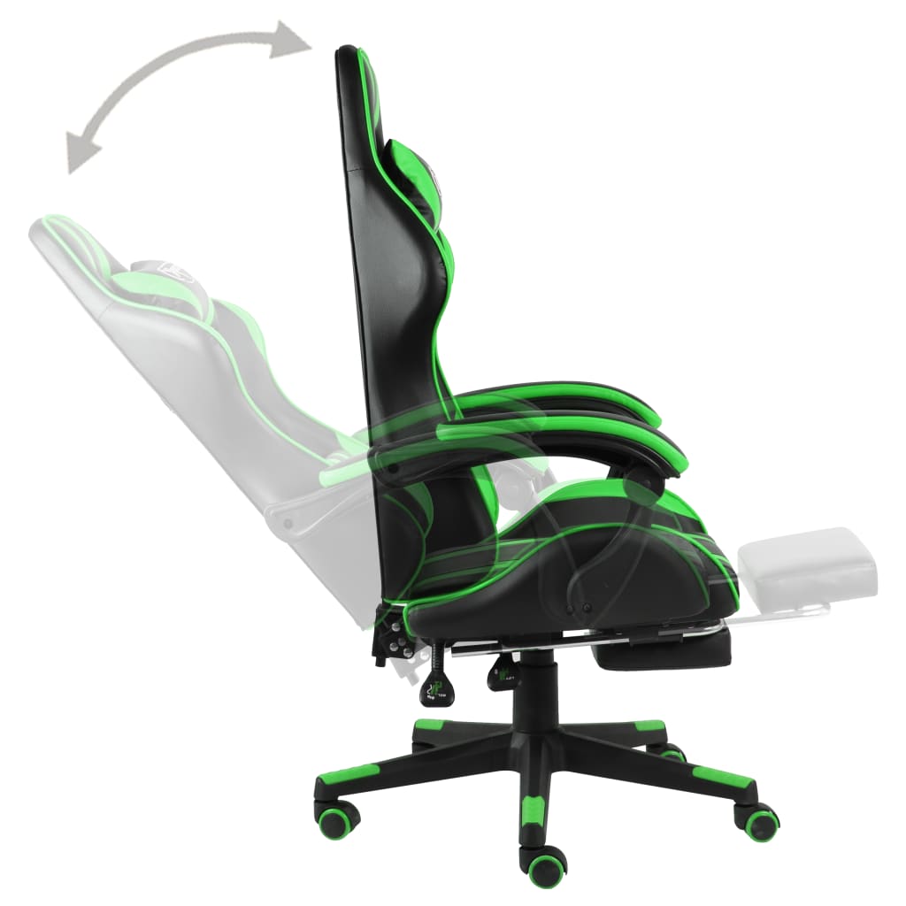 Silla gaming con reposapiés cuero sintético negro y verde vidaXL