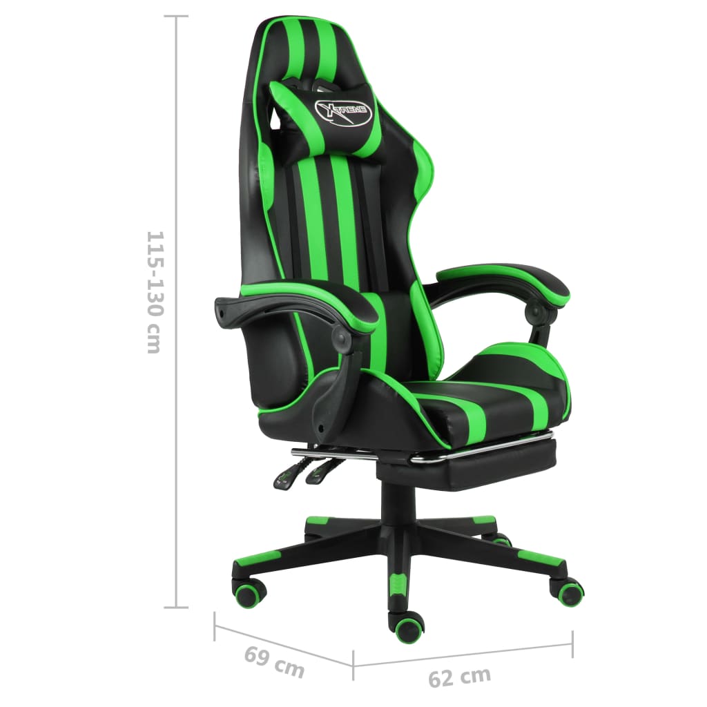 Silla gaming con reposapiés cuero sintético negro y verde vidaXL