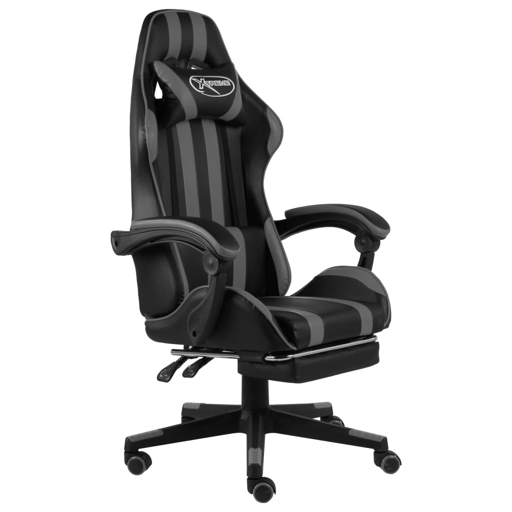 Vetonek Silla gaming con reposapiés cuero sintético negro y gris