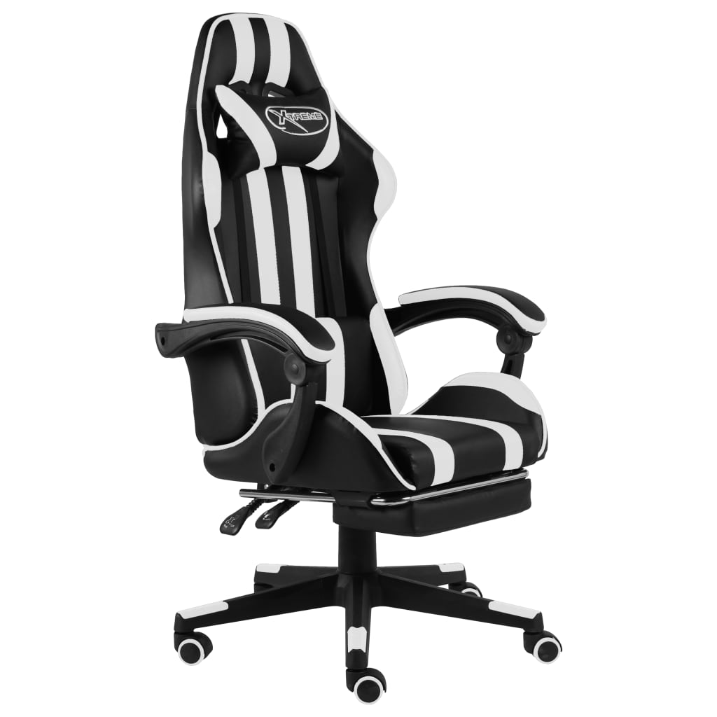 Vetonek Silla gaming con reposapiés cuero sintético negro y blanco