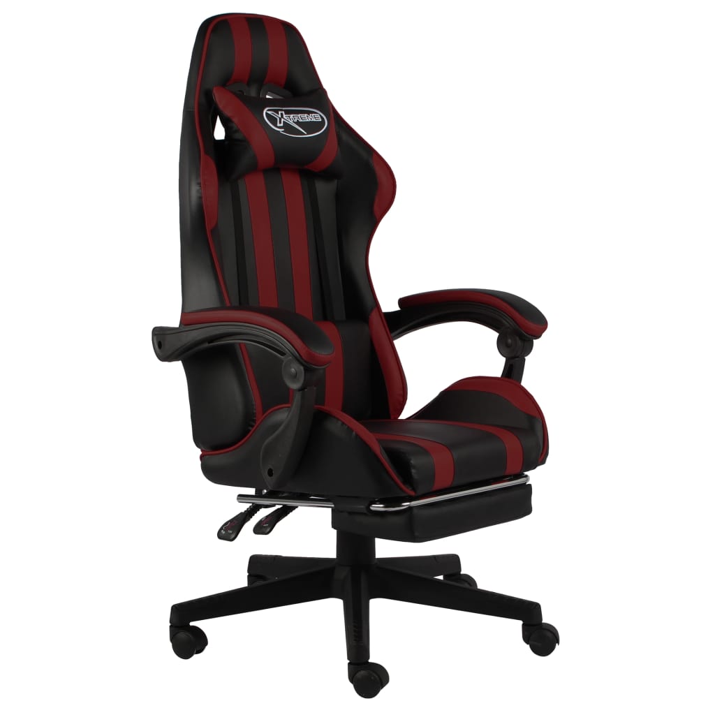 Vetonek Silla gaming con reposapiés cuero sintético negro y rojo tinto