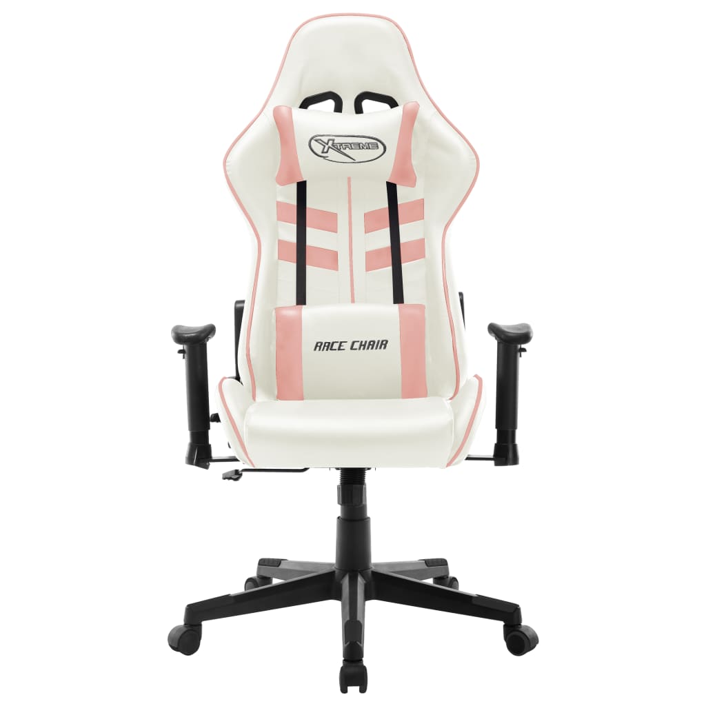 Silla de gaming de cuero sintético blanco y rosa vidaXL