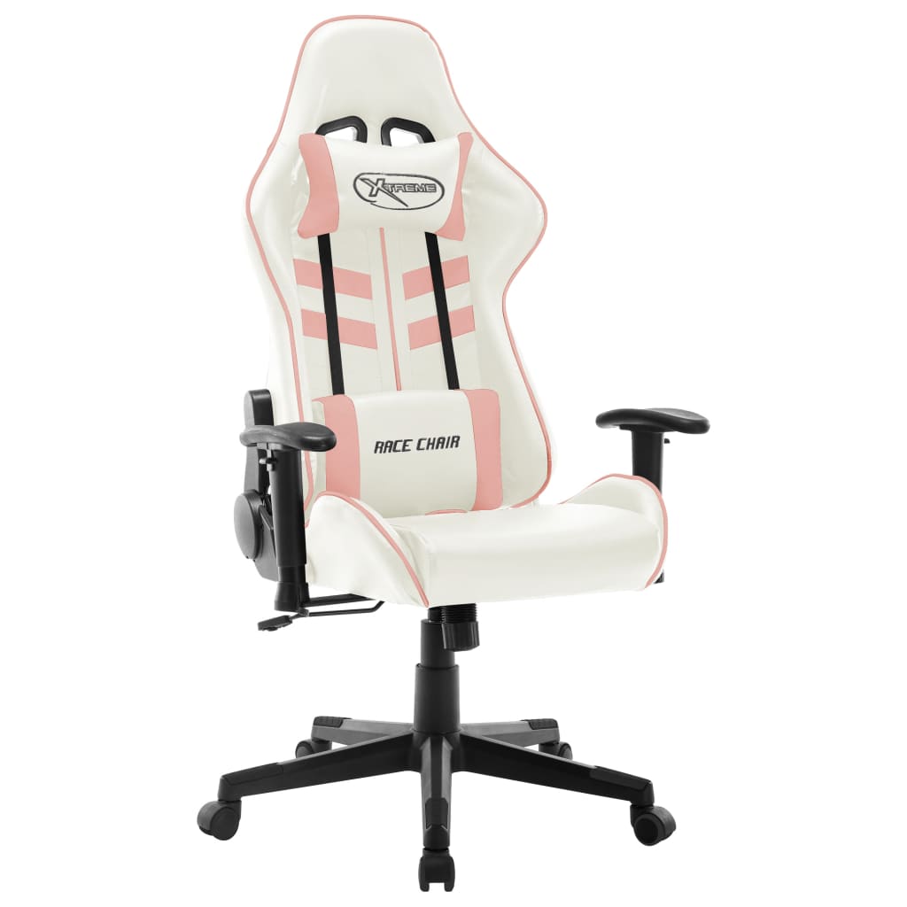 Vetonek Silla de gaming de cuero sintético blanco y rosa