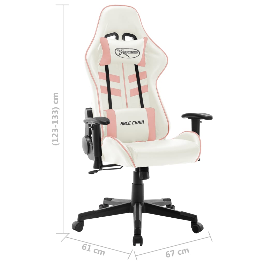 Silla de gaming de cuero sintético blanco y rosa vidaXL