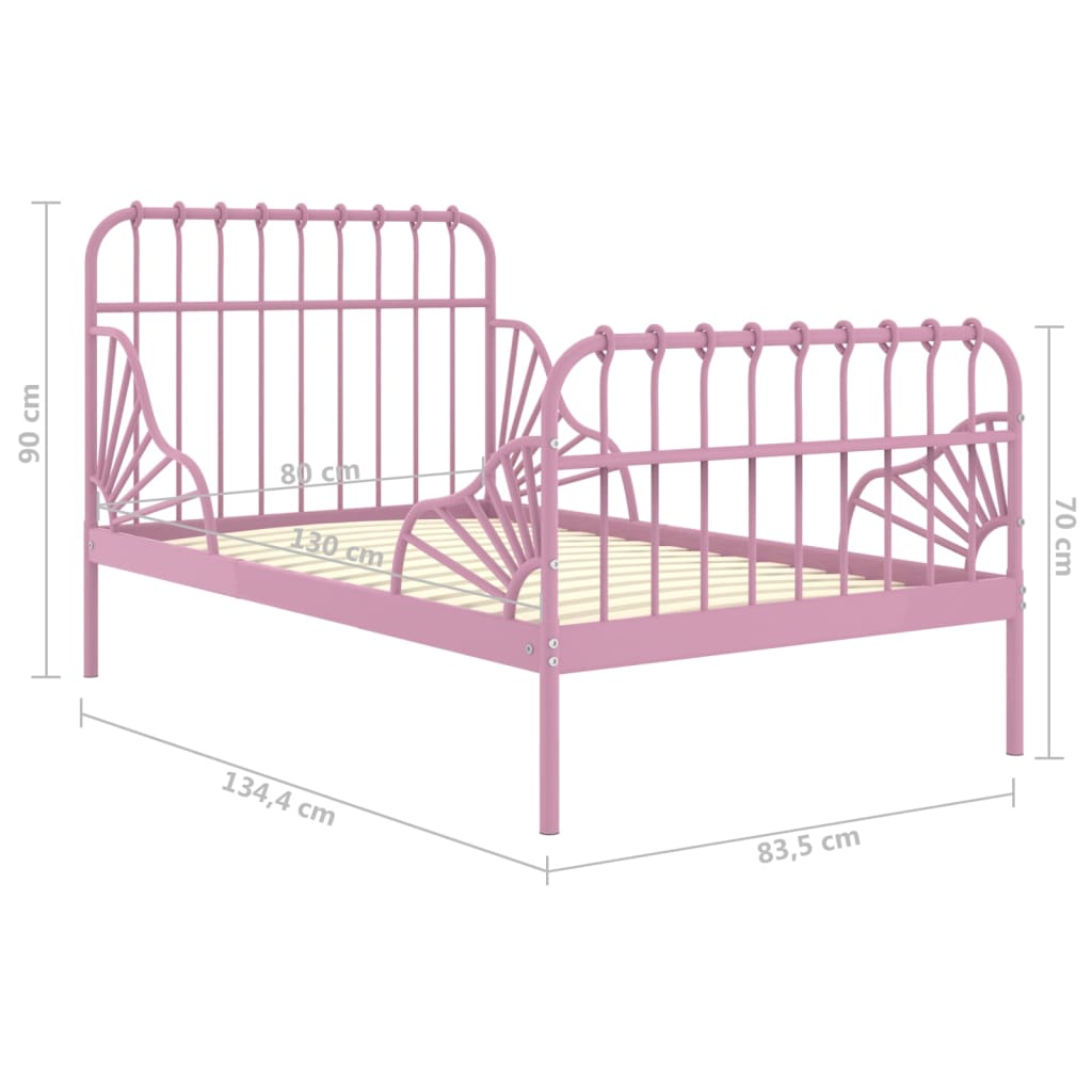 Estructura cama extensible sin colchón metal rosa 80x130/200 cm vidaXL