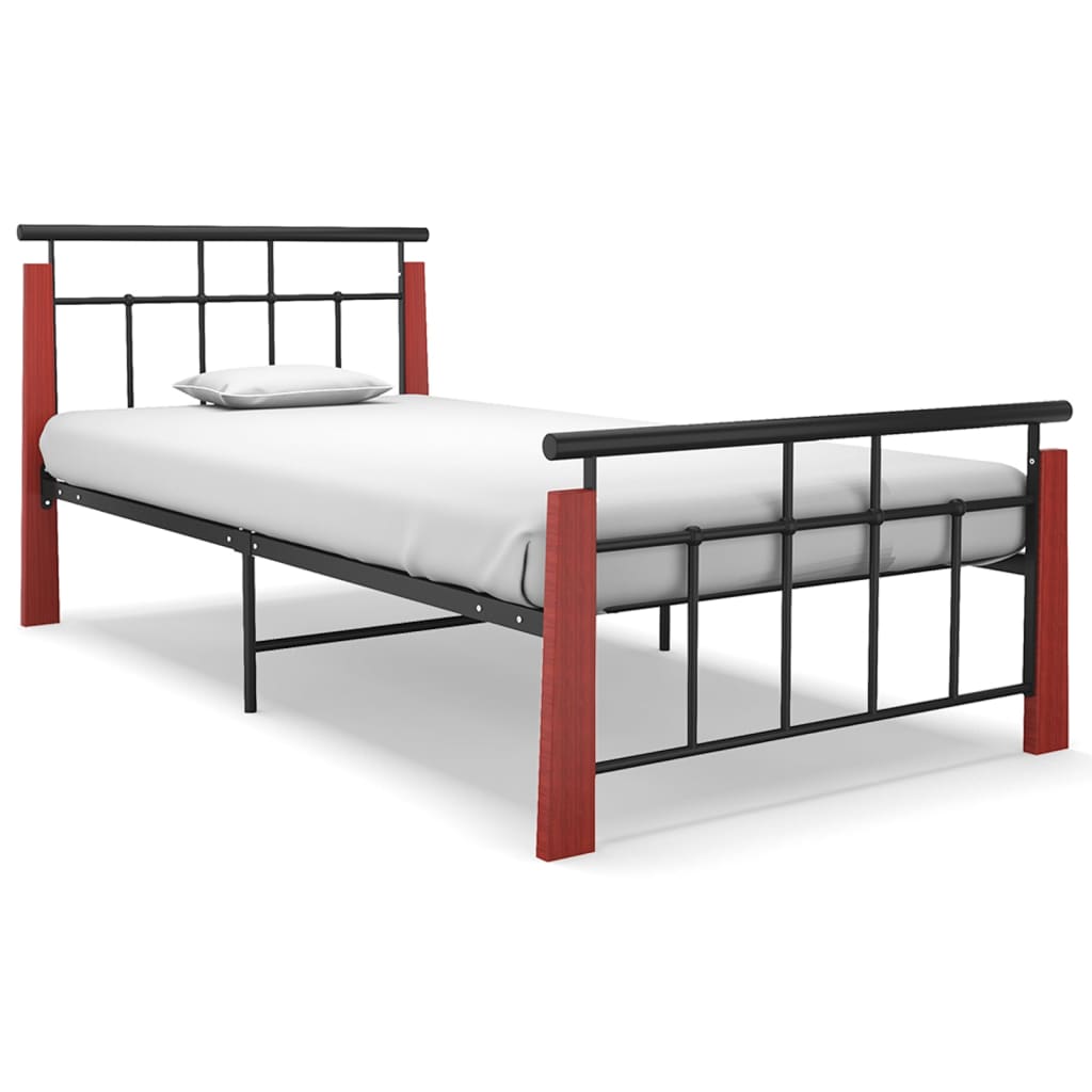 Vetonek Estructura de cama sin colchón metal madera de roble 90x200 cm