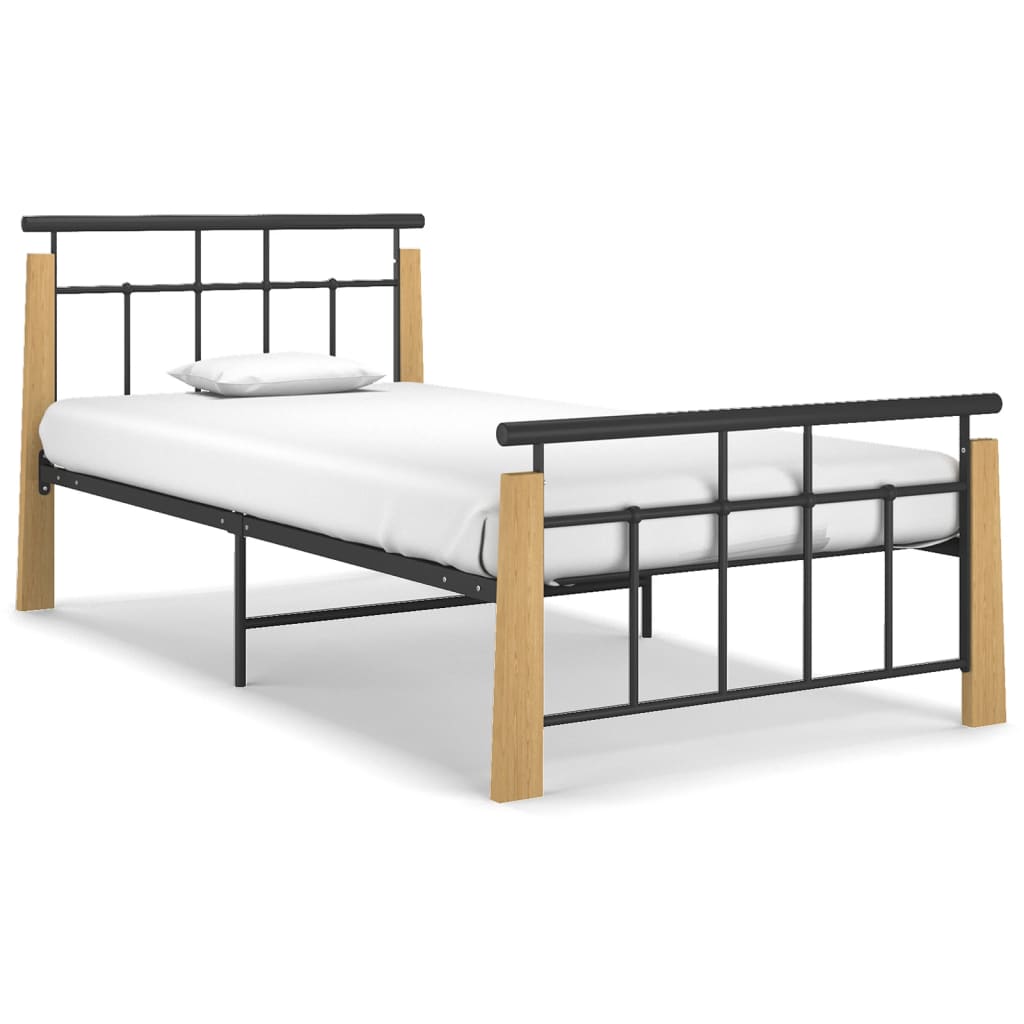 Vetonek Estructura de cama sin colchón metal madera de roble 90x200 cm