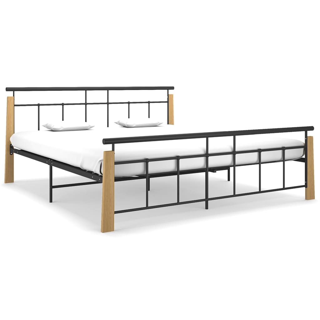 Vetonek Estructura de cama sin colchón metal madera de roble 180x200 cm