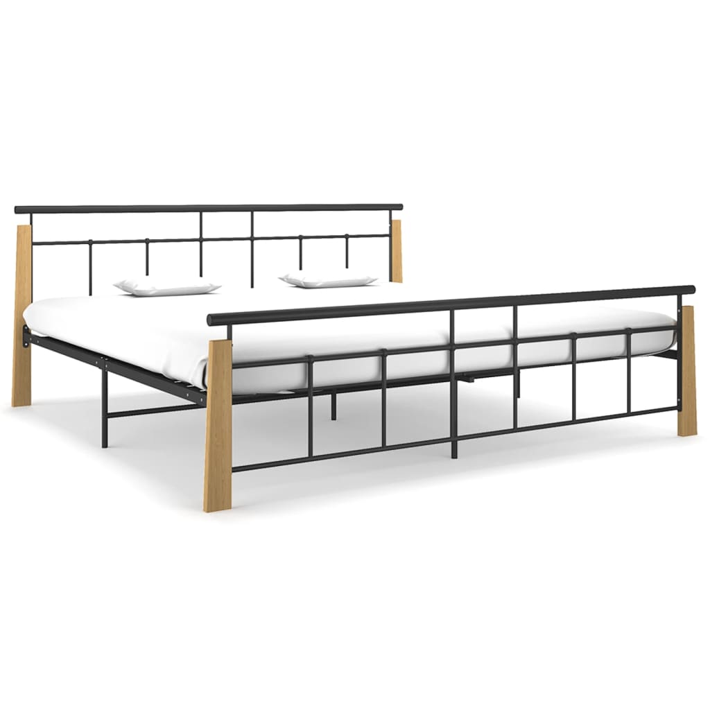 Vetonek Estructura de cama sin colchón metal madera de roble 200x200 cm