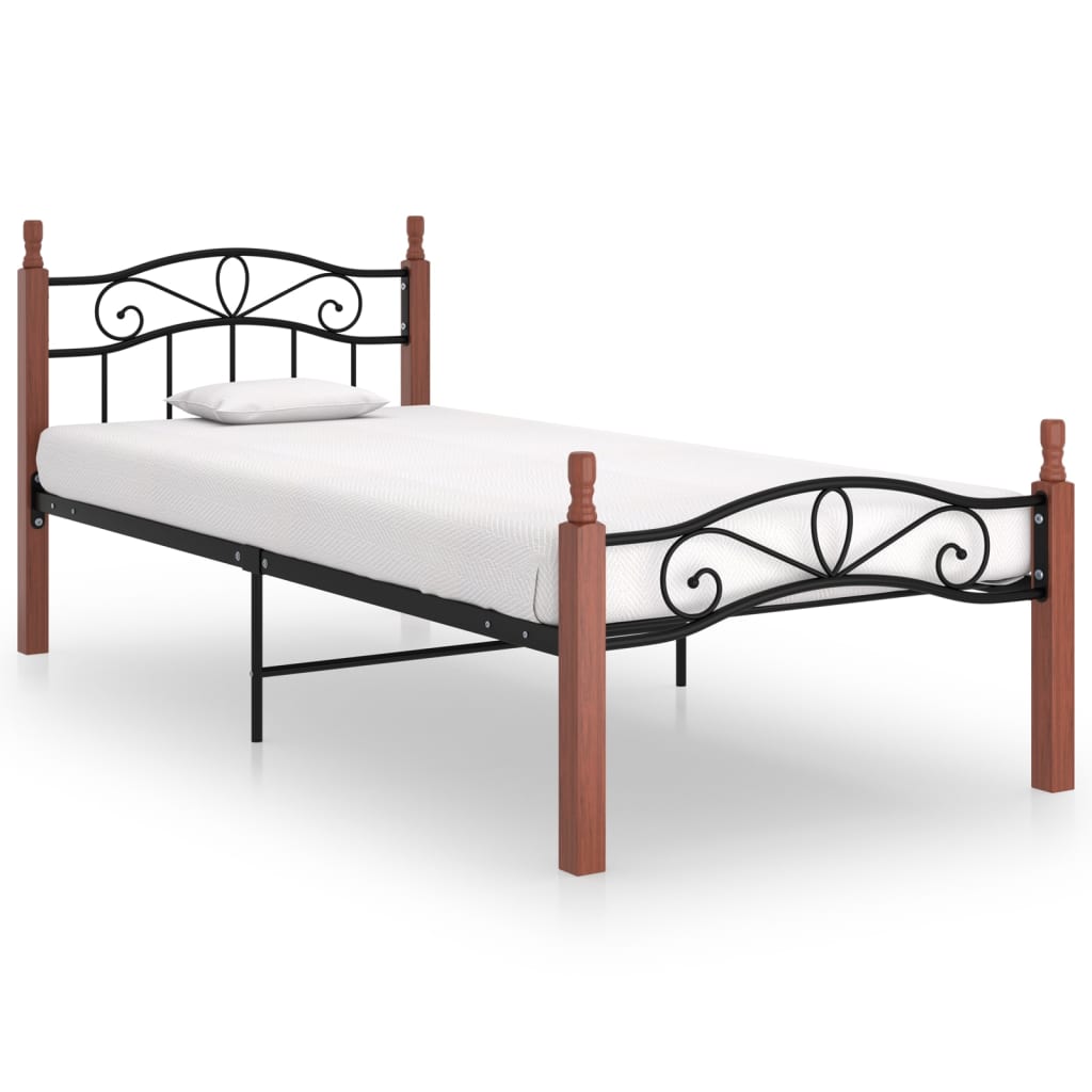 Vetonek Estructura cama sin colchón metal madera roble negro 90x200 cm