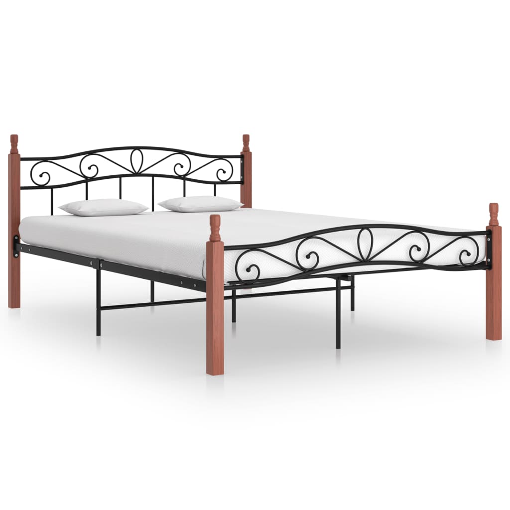 Vetonek Estructura cama sin colchón metal madera roble negro 140x200 cm