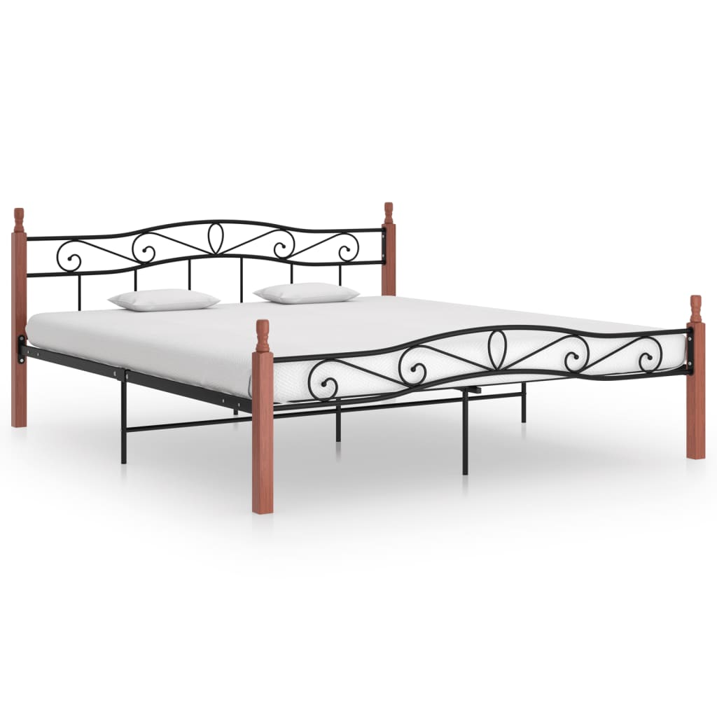 Vetonek Estructura cama sin colchón metal madera roble negro 200x200 cm