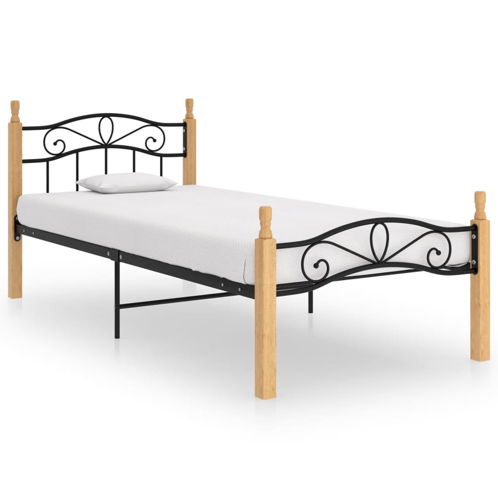 Vetonek Estructura cama sin colchón metal madera roble negro 90x200 cm