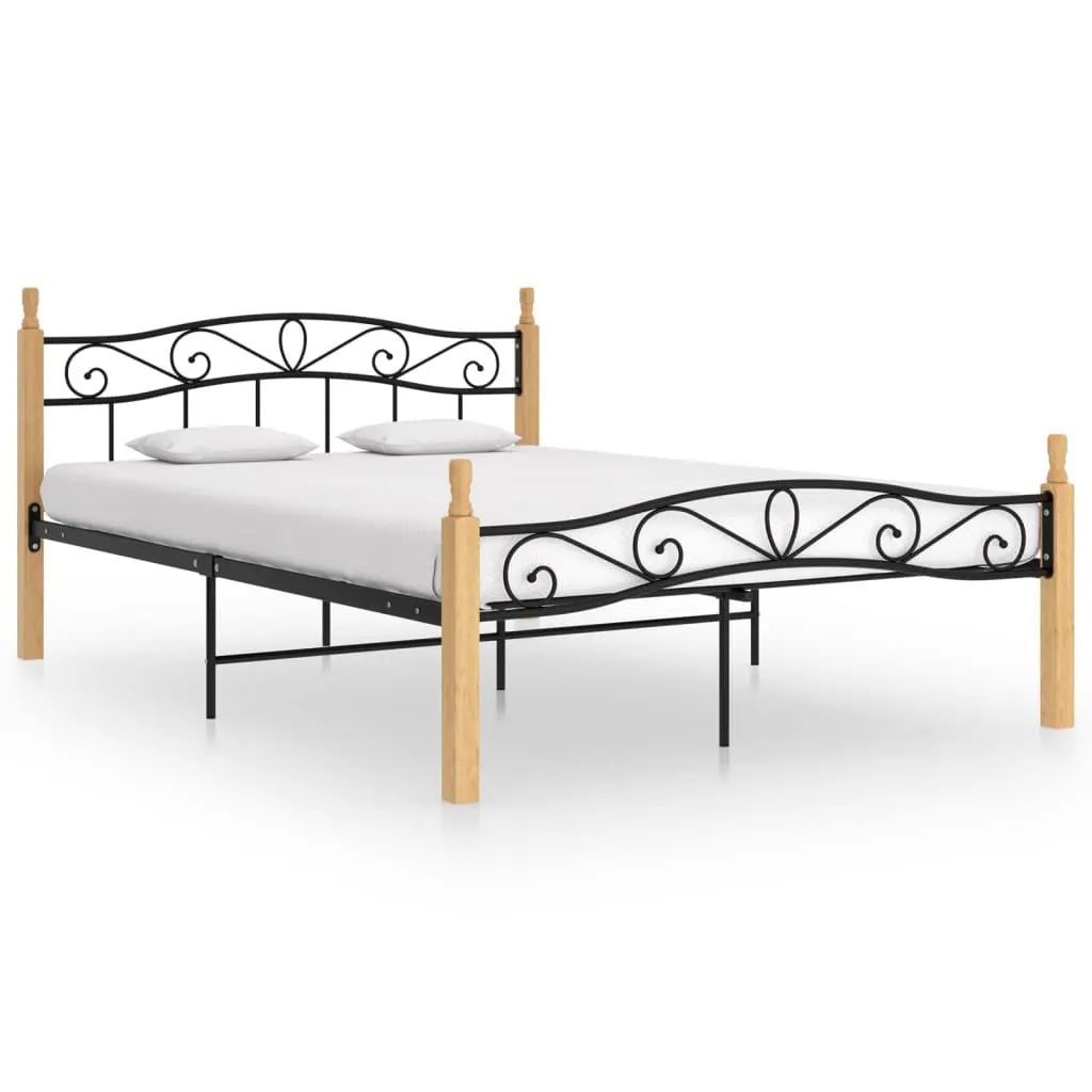 Vetonek Estructura cama sin colchón metal madera roble negro 140x200 cm