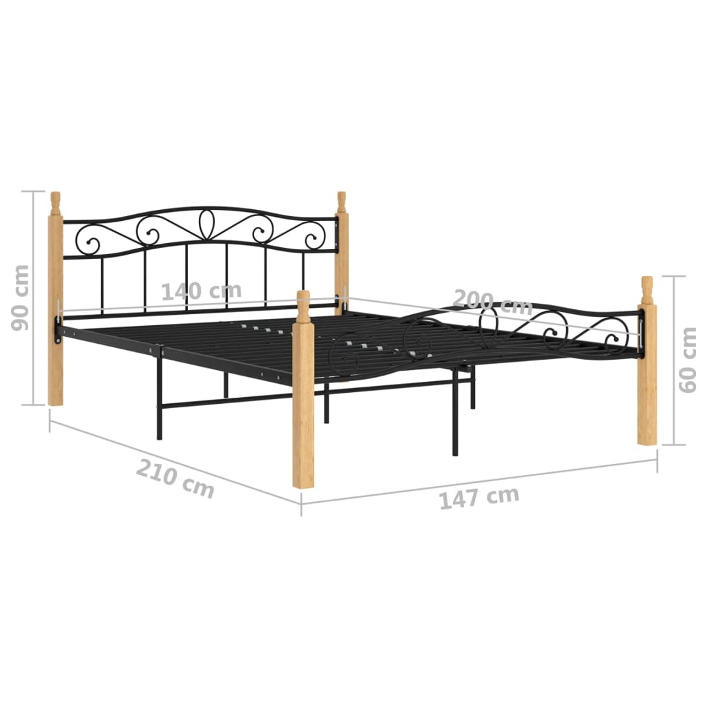 Estructura cama sin colchón metal madera roble negro 140x200 cm