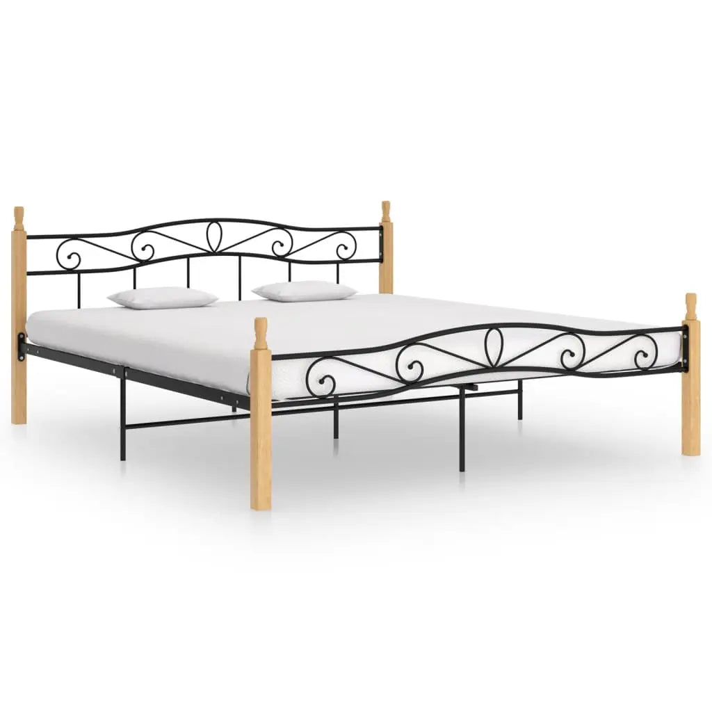 Vetonek Estructura cama sin colchón metal madera roble negro 180x200 cm