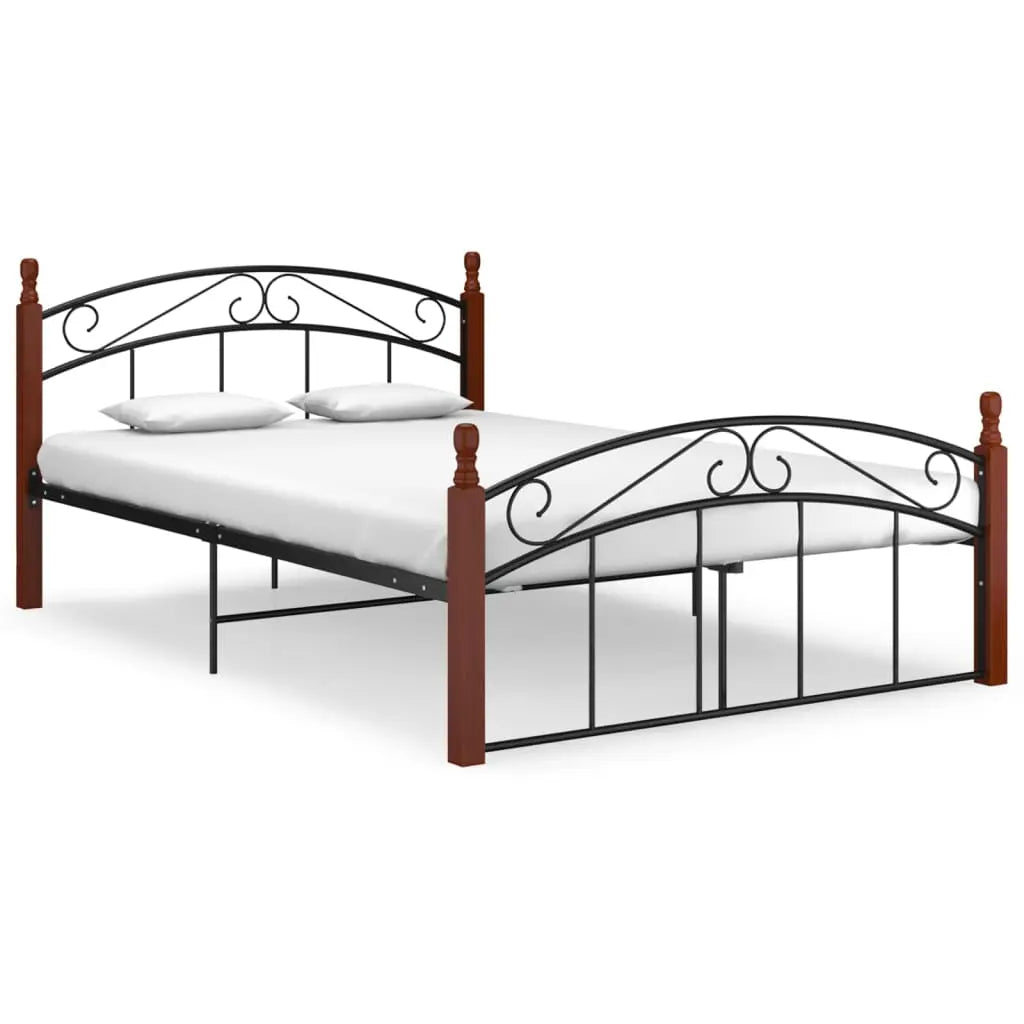 Vetonek Estructura cama sin colchón metal madera roble negro 140x200 cm