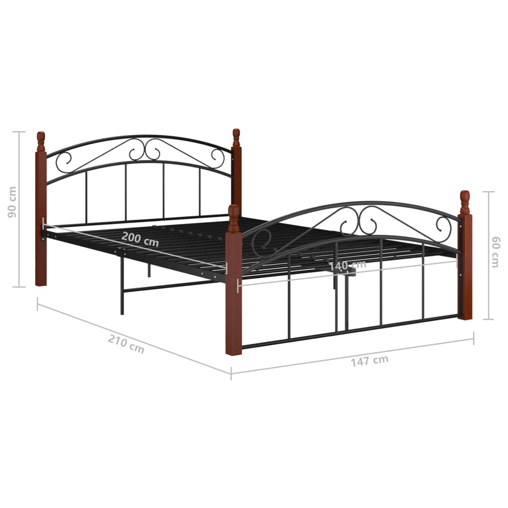 Estructura cama sin colchón metal madera roble negro 140x200 cm