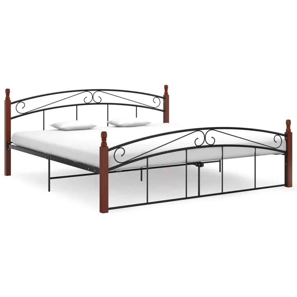 Vetonek Estructura cama sin colchón metal madera roble negro 180x200 cm