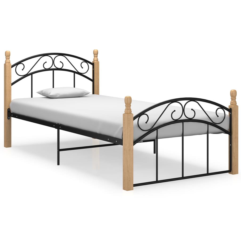 Vetonek Estructura cama sin colchón metal madera roble negro 90x200 cm